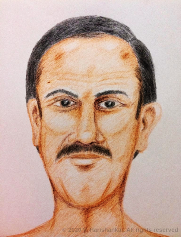 Portrait of man in colour pencils