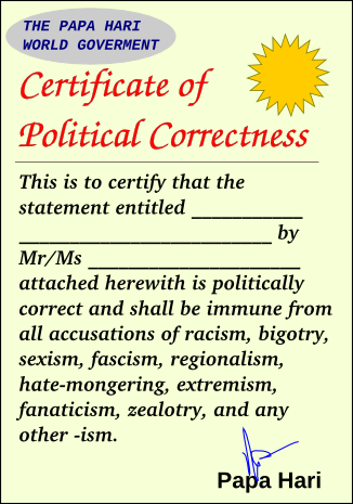 Certificate of political correctness