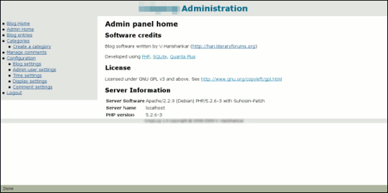 Admin panel home