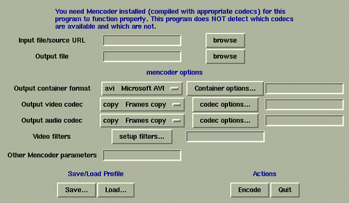 Screenshot of my mencoder GUI