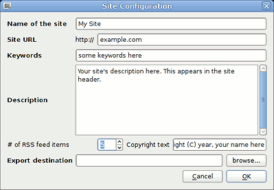 BiaWeb Qt Site configuration