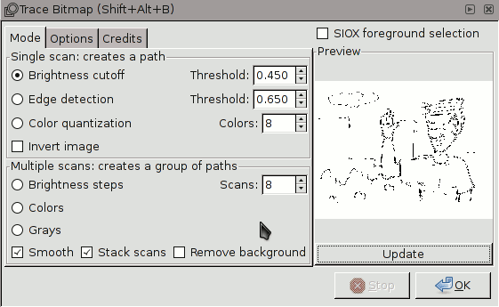 Trace Bitmap dialog in Inkscape